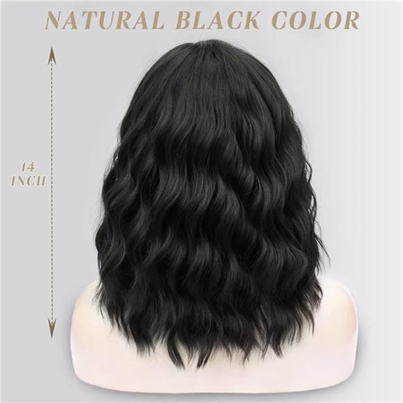 BLACK Wavy Wigs with Bangs Women’s main image 4
